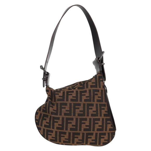 FENDI Zucca Canvas Shoulder Bag Brown Black 8br128 8br128 - Picture 1 of 12
